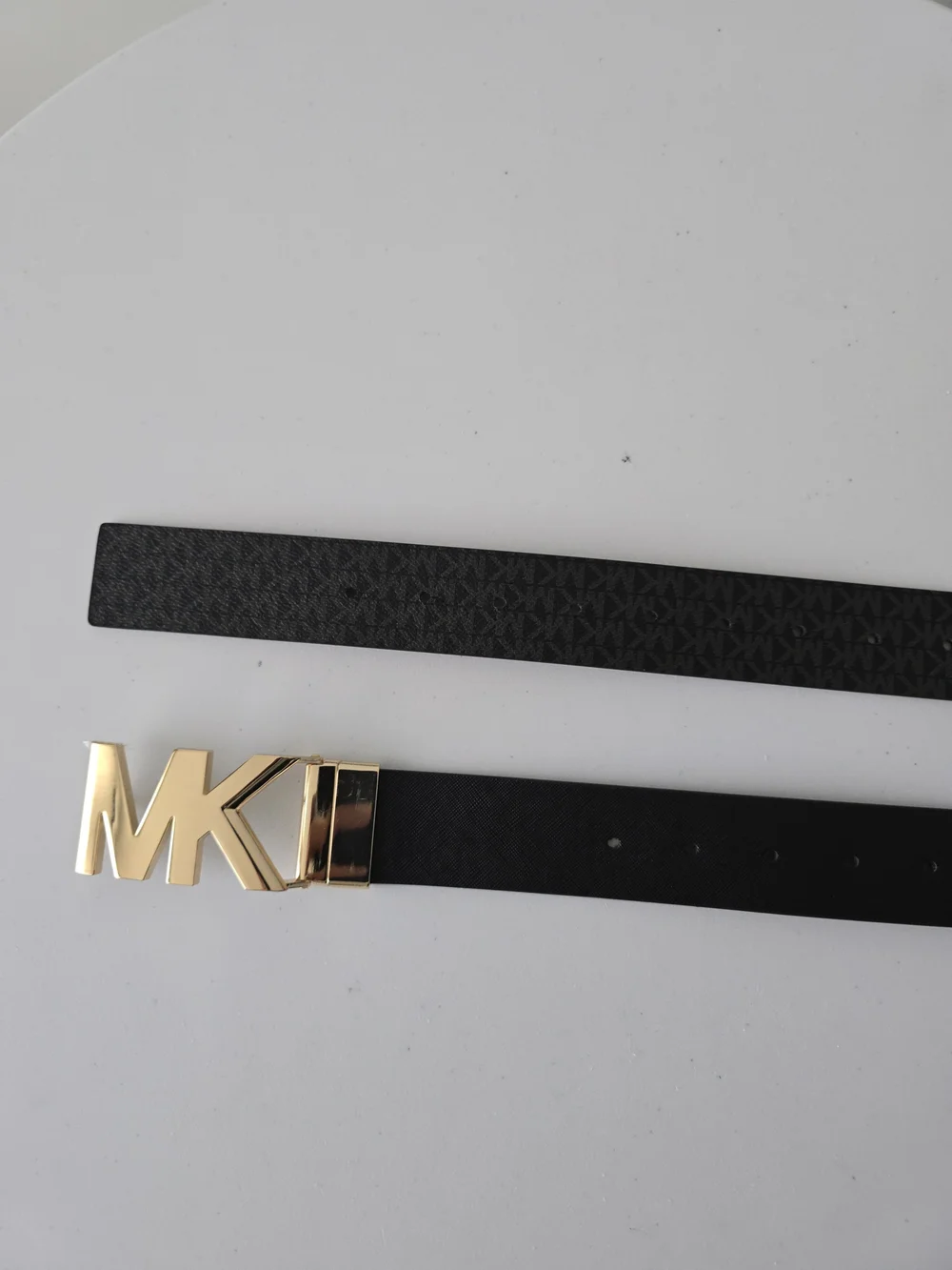 Michael Kors Reversible Faux Leather Belt L Black Gold Buckle MK Logo